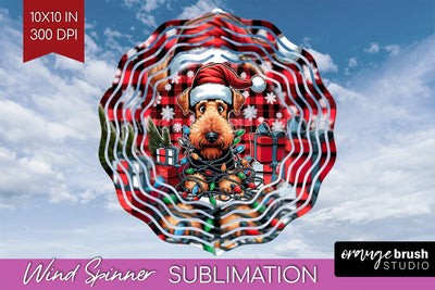 Airedale Terrier Funny Christmas Dog Wind Spinner Sublimation OrangeBrushStudio 