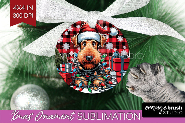 Airedale Terrier Funny Dog Christmas Ornament PNG Sublimation OrangeBrushStudio 