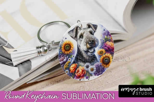 Airedale Terrier Keychain - Dog mom Floral Keychain Sublimation Design Sublimation OrangeBrushStudio 