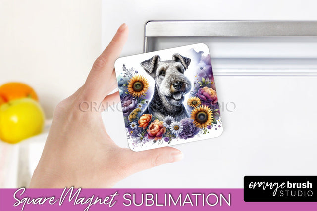Airedale Terrier Magnet Sublimation - Dog Mom Floral Magnet PNG Design Sublimation OrangeBrushStudio 