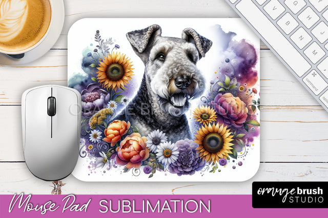 Airedale Terrier Mouse Pad Design - Dog Mom Floral Mousepad Sublimation Sublimation OrangeBrushStudio 