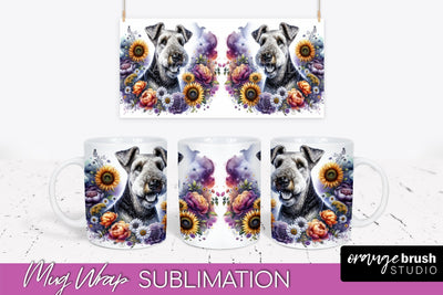Airedale Terrier Mug Wrap - Dog Mom Floral Coffee Mug PNG Sublimation Sublimation OrangeBrushStudio 