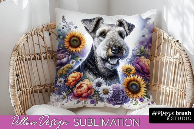 Airedale Terrier Pillow Cover - Dog Mom Floral Pillow Sublimation Sublimation OrangeBrushStudio 