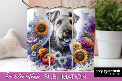 Airedale Terrier Tumbler Wrap - Dog Mom Floral Tumbler Sublimation Sublimation OrangeBrushStudio 