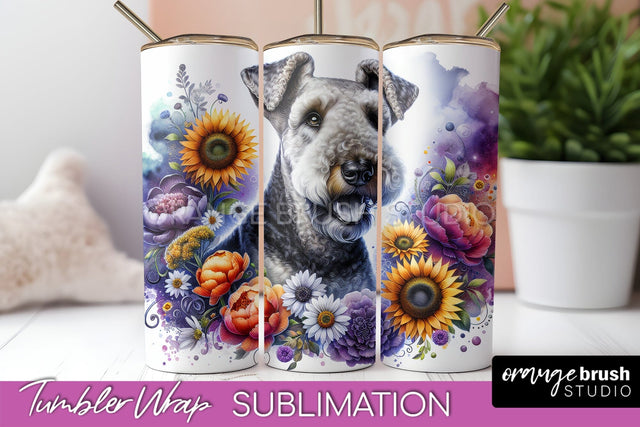 Airedale Terrier Tumbler Wrap - Dog Mom Floral Tumbler Sublimation Sublimation OrangeBrushStudio 