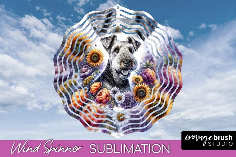 Airedale Terrier Wind Spinner, Dog Mom Floral Wind Spinner Sublimation Sublimation OrangeBrushStudio 