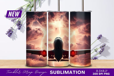 Airplane Flying In Storm With Lightning Tumbler Png Sublimation Regulrcrative 