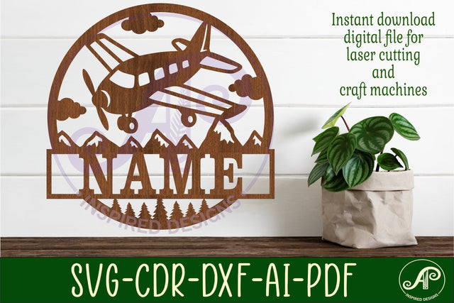 Airplane name sign svg laser cut template SVG APInspireddesigns 