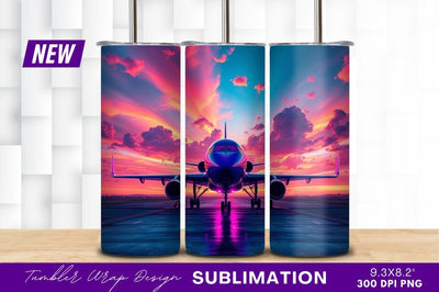 Airplane On Runway At Colorful Sunset Sky Sublimation Regulrcrative 