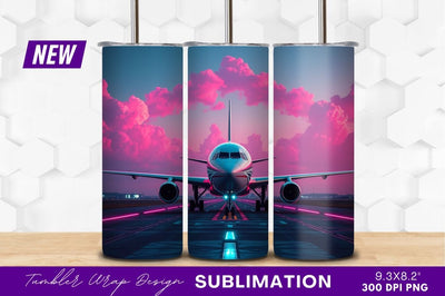 Airplane Ready For Takeoff Pink Sky Tumbler Png Sublimation Regulrcrative 