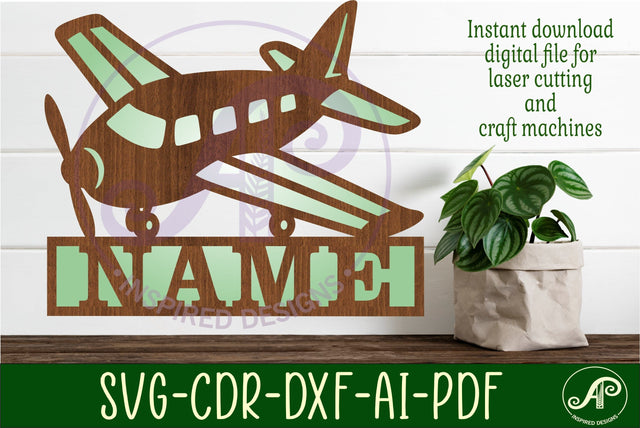 Airplane two layer name sign svg laser cut file SVG APInspireddesigns 