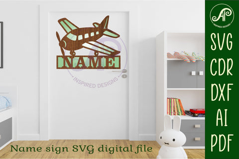 Airplane two layer name sign svg laser cut file SVG APInspireddesigns 