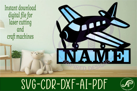 Airplane two layer name sign svg laser cut file SVG APInspireddesigns 