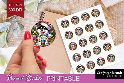 Akita Christmas Dog Printable Stickers Sublimation OrangeBrushStudio 