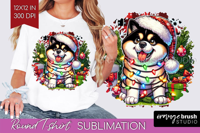 Akita Christmas Dog Round Tshirt PNG Sublimation OrangeBrushStudio 
