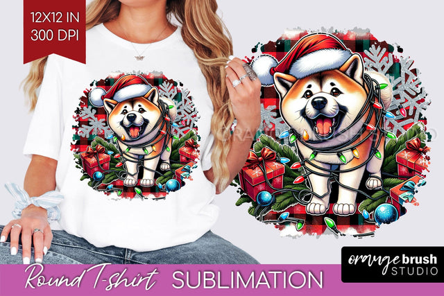 Akita Christmas Dog Round Tshirt PNG Sublimation OrangeBrushStudio 