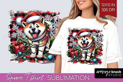 Akita Christmas Dog Square Tshirt PNG Sublimation OrangeBrushStudio 