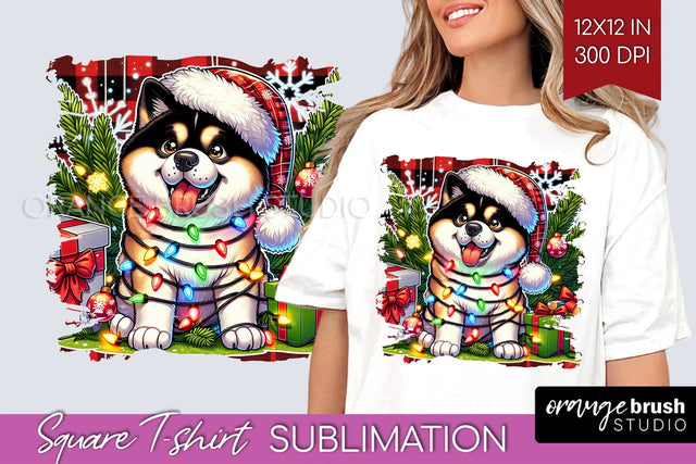 Akita Christmas Dog Square Tshirt PNG Sublimation OrangeBrushStudio 