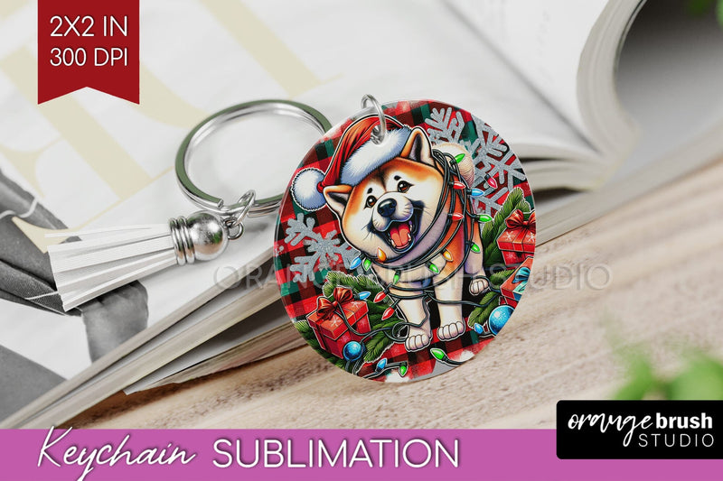 Akita Funny Christmas Dog Keychain PNG Sublimation OrangeBrushStudio 