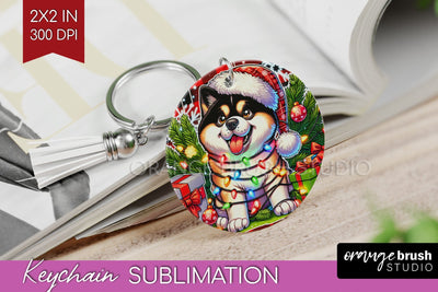 Akita Funny Christmas Dog Keychain PNG Sublimation OrangeBrushStudio 
