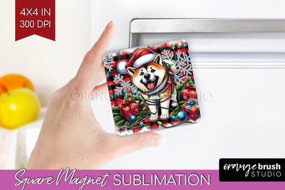 Akita Funny Christmas Dog Magnet PNG Sublimation OrangeBrushStudio 