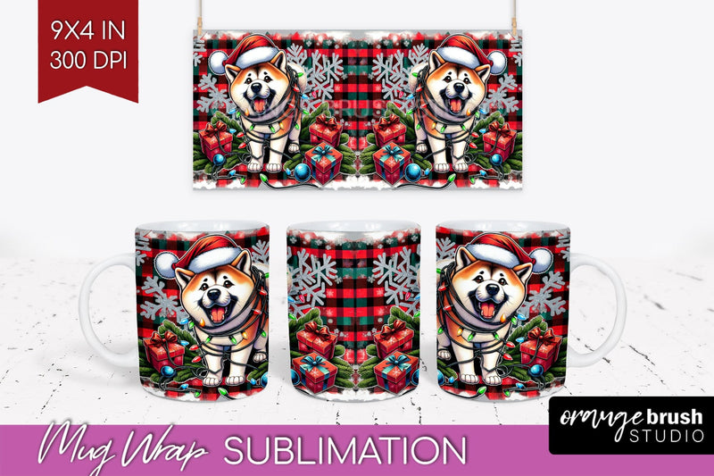 Akita Funny Christmas Dog Mug Wrap PNG Sublimation OrangeBrushStudio 