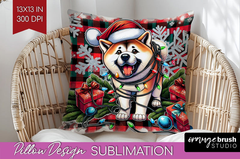 Akita Funny Christmas Dog Pillow Cover Sublimation OrangeBrushStudio 