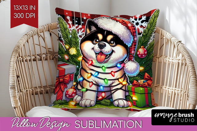 Akita Funny Christmas Dog Pillow Cover Sublimation OrangeBrushStudio 