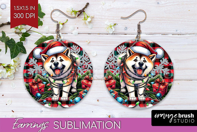 Akita Funny Christmas Dog Round Earrings Sublimation OrangeBrushStudio 