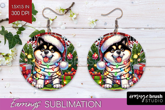 Akita Funny Christmas Dog Round Earrings Sublimation OrangeBrushStudio 