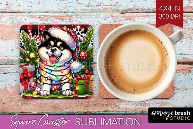Akita Funny Christmas Dog Square Coaster Sublimation OrangeBrushStudio 