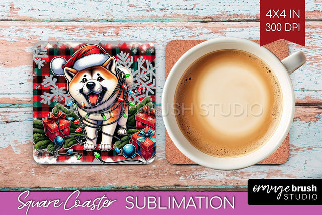 Akita Funny Christmas Dog Square Coaster Sublimation OrangeBrushStudio 