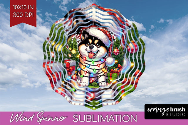 Akita Funny Christmas Dog Wind Spinner Sublimation OrangeBrushStudio 