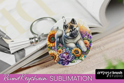 Akita Keychain - Dog mom Floral Keychain Sublimation Design Sublimation OrangeBrushStudio 