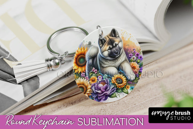 Akita Keychain - Dog mom Floral Keychain Sublimation Design Sublimation OrangeBrushStudio 