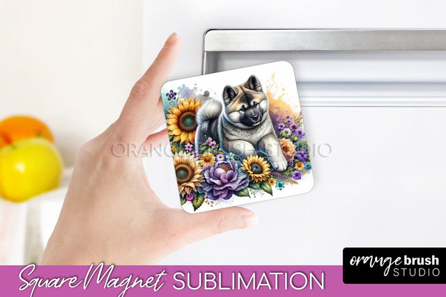 Akita Magnet Sublimation - Dog Mom Floral Magnet PNG Design Sublimation OrangeBrushStudio 