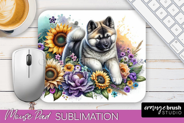 Akita Mouse Pad Design - Dog Mom Floral Mousepad Sublimation Sublimation OrangeBrushStudio 