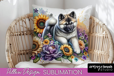 Akita Pillow Cover - Dog Mom Floral Pillow Sublimation Sublimation OrangeBrushStudio 