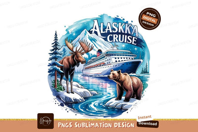 Alaska Cruise Landscape Featuring Wildlife Illustration Sublimation Designangry 