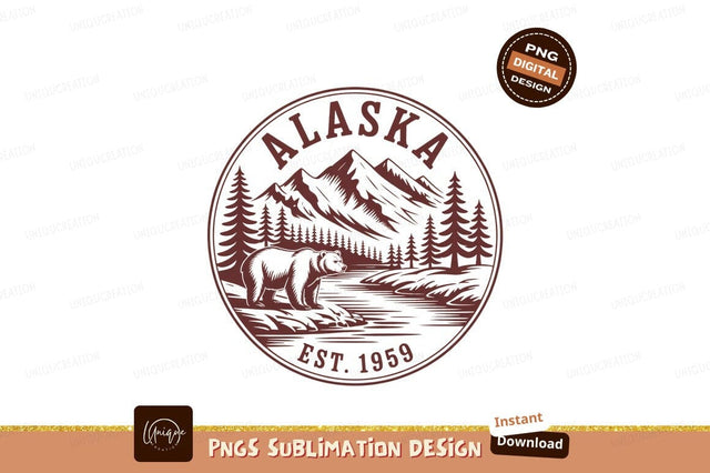 Alaskan bear mountain forest river scene image Sublimation Designangry 