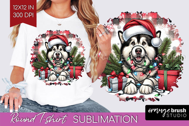 Alaskan Malamute Christmas Dog Round Tshirt PNG Sublimation OrangeBrushStudio 