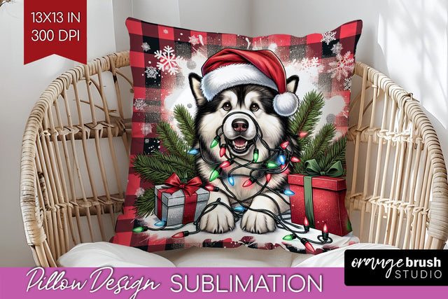 Alaskan Malamute Funny Christmas Dog Pillow Cover Sublimation OrangeBrushStudio 