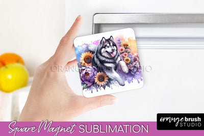 Alaskan Malamute Magnet Sublimation - Dog Mom Floral Magnet PNG Design Sublimation OrangeBrushStudio 