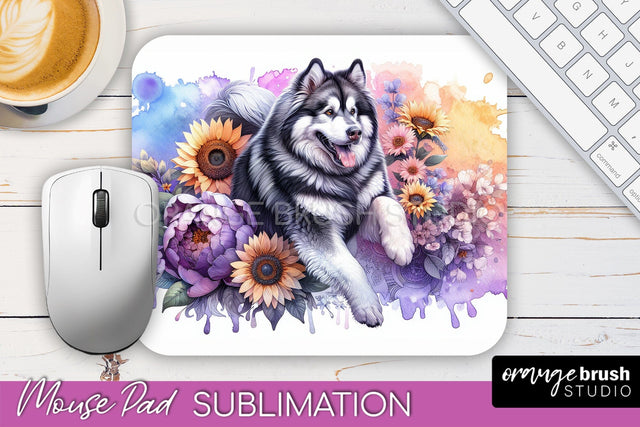 Alaskan Malamute Mouse Pad Design - Dog Mom Floral Mousepad Sublimation Sublimation OrangeBrushStudio 