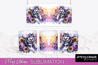Alaskan Malamute Mug Wrap - Dog Mom Floral Coffee Mug PNG Sublimation Sublimation OrangeBrushStudio 