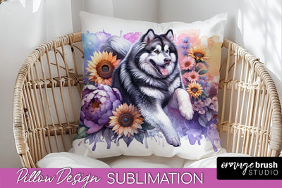 Alaskan Malamute Pillow Cover - Dog Mom Floral Pillow Sublimation Sublimation OrangeBrushStudio 