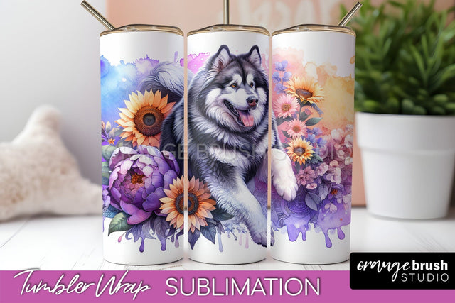 Alaskan Malamute Tumbler Wrap - Dog Mom Floral Tumbler Sublimation Sublimation OrangeBrushStudio 