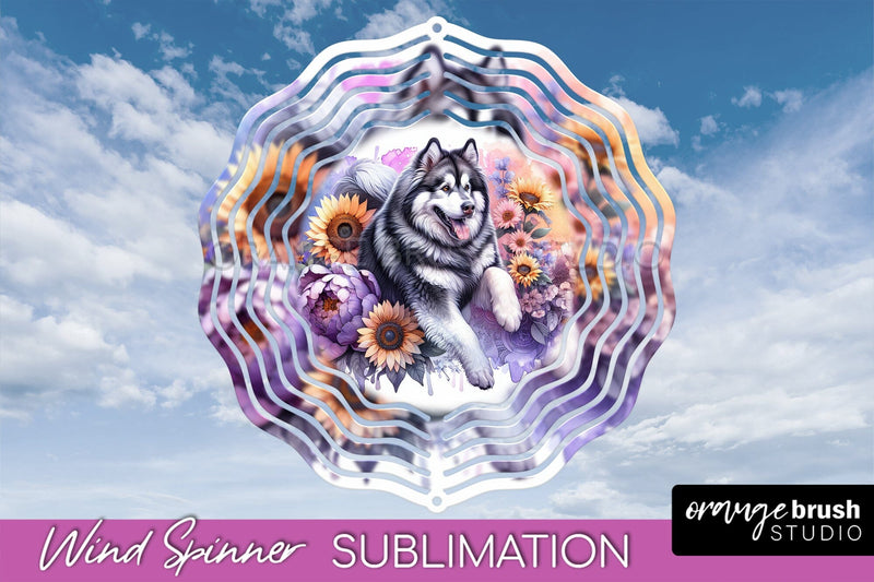 Alaskan Malamute Wind Spinner, Dog Mom Floral Wind Spinner Sublimation Sublimation OrangeBrushStudio 