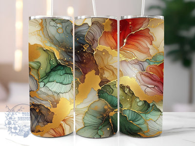 Alcohol Ink 20oz Skinny Tumbler Sublimation Design, Abstract With Gold, Red, And Green Colors Tumbler Png, Straight & Tapered Tumbler Wrap, Instant Digital Download Sublimation ToriDesigns 