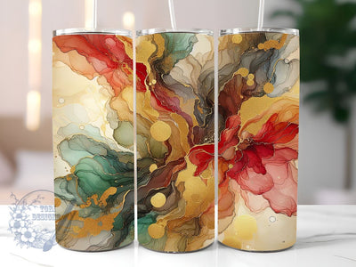 Alcohol Ink 20oz Skinny Tumbler Sublimation Design, Abstract With Gold, Red, And Green Colors Tumbler Png, Straight & Tapered Tumbler Wrap, Instant Digital Download Sublimation ToriDesigns 